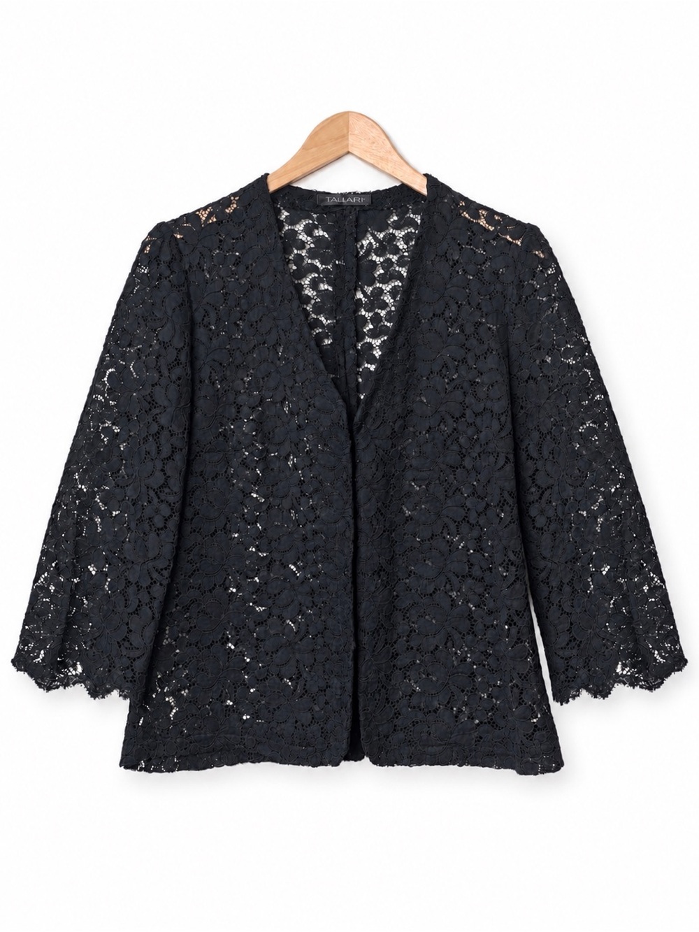 Tahari | Black Floral Embroidered Lace Sheer V-Neck Whimsigoth Cardigan Jacket M